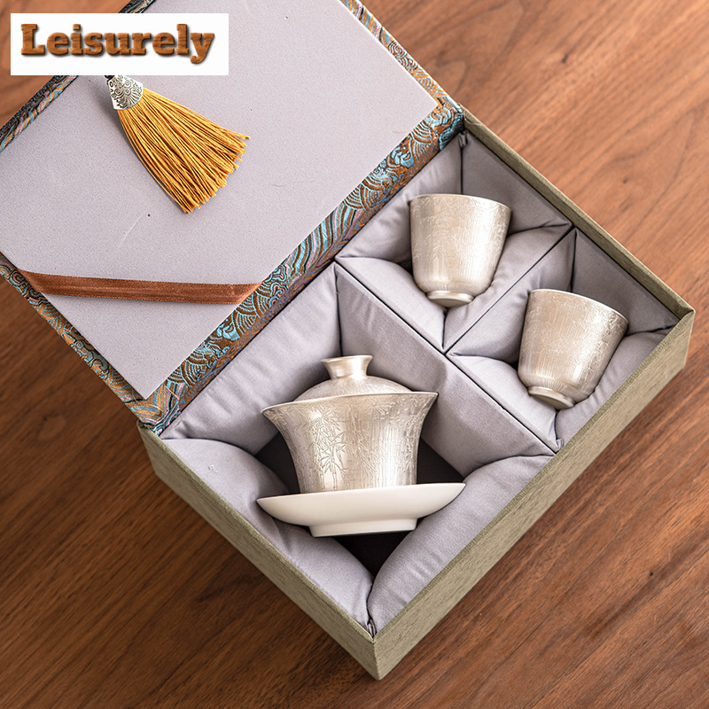 Luxus 999 vergoldet Silber grü – Korean Tea Set Bewertung und Preis
